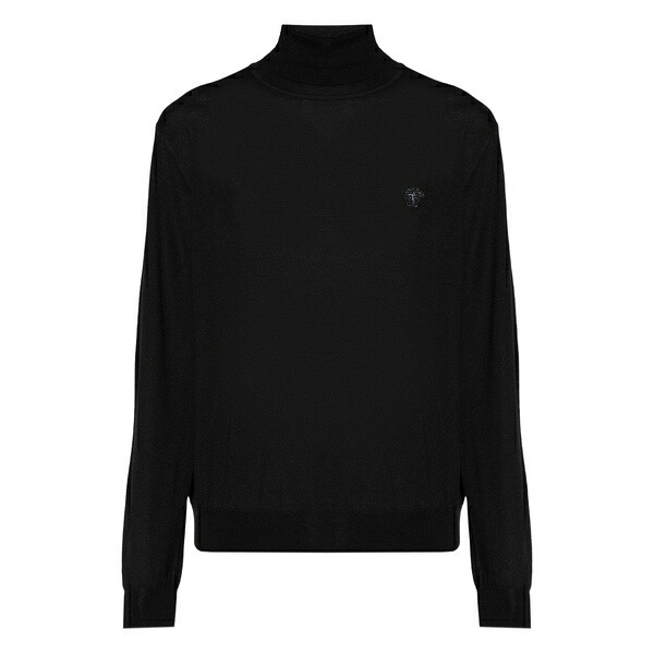 ヴェルサーチ メンズ 編み物\u0026スウェーター アウター Roll-neck logo sweater Black