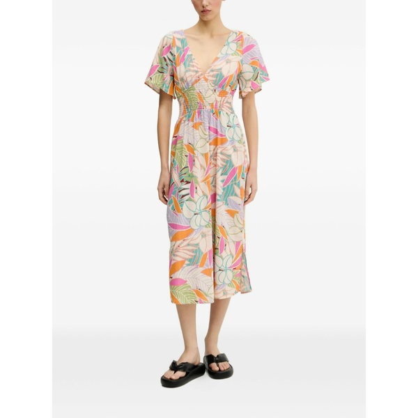 下唇長い巻き毛 レディース 衣裳 トップス Cala vadella floral-print smocked-waist MIDI dress Neutrals