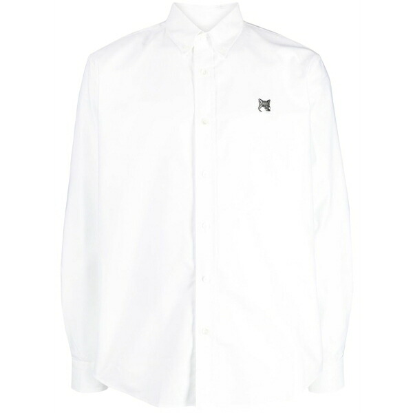 棲み家 狐狸 メンズ プルオーバー トップス Fox-patch slim-cut shirt White