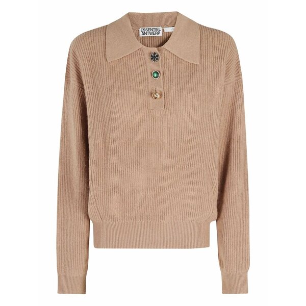 エッセンシャルアントワープ レディース 編み物\u0026プルオーバー アウター Button-fastening collared polo sweater Neutrals