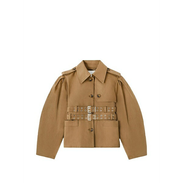 ガニー レディース 上衣＆上衣 アウター Belted puff-sleeve jacket Brown