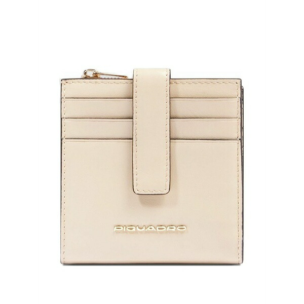 ピークアドロ  レディース 紙入れ 付属品 Logo-plaque leather cardholder Neutrals