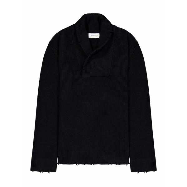 ラネウス メンズ 編み物\u0026プルオーバー アウター Shawl-collar frayed sweater Blue