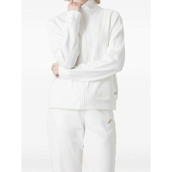 ディメンシオーネ ダンザ レディース 編み物\u0026ティーシャツ アウター Lace-trim zip-up sweater White