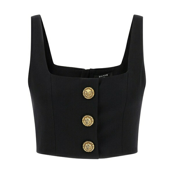 バルマン レディース カットソー トップス Button-fastening cropped top Black｜asty