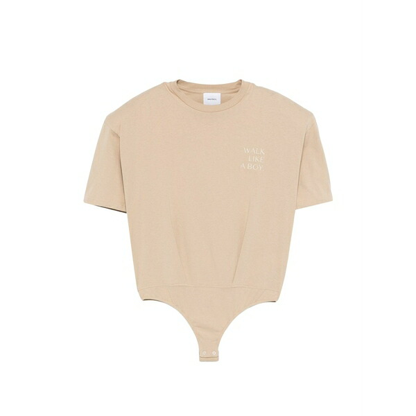 二分の一男の子 レディース ティーシャツ トップス Slogan-print darted bodysuit Neutrals