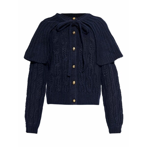 一こま レディース ジレー アウター The cape cable-knit cardigan Blue