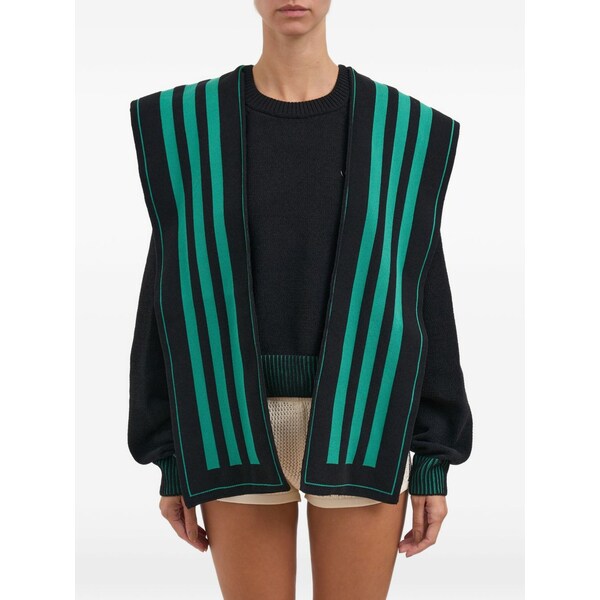 アディダス レディース 編み物\u0026ティーシャツ アウター Striped hooded sweater Black