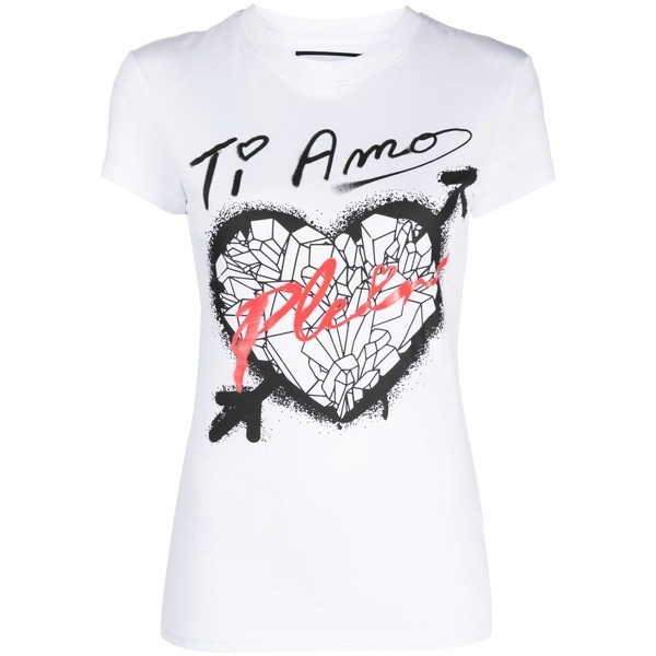 フィリップ飾り気の無い レディース プルオーバー トップス Sexy pure fit heart-print t-shirt White