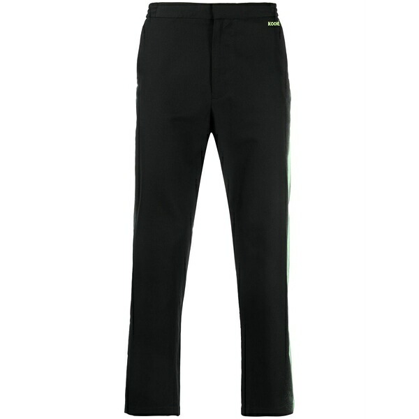 コッホ メンズ 心地好いズボン下 ボトムス Side-stripe straight-leg trousers Black