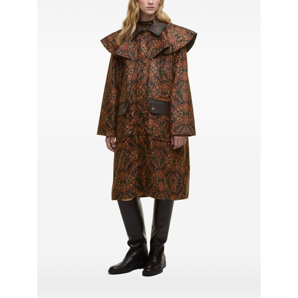 農園 リオ レディース 厚地の外套 アウター Luana ruffled-collar patterned coat Green