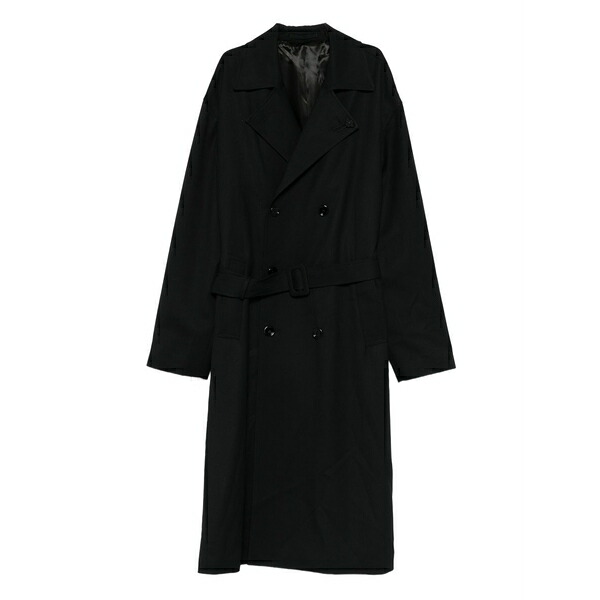 ラルディーニ メンズ 厚地の外套 アウター Belted double-breasted coat Black