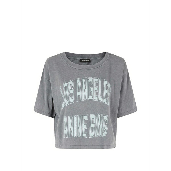 アニービン レディース プルオーバー トップス Logo-print cropped t-shirt Grey
