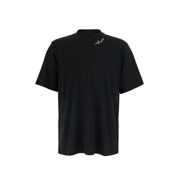 アミリ メンズ ティーシャツ トップス Logo-embroidered t-shirt Black