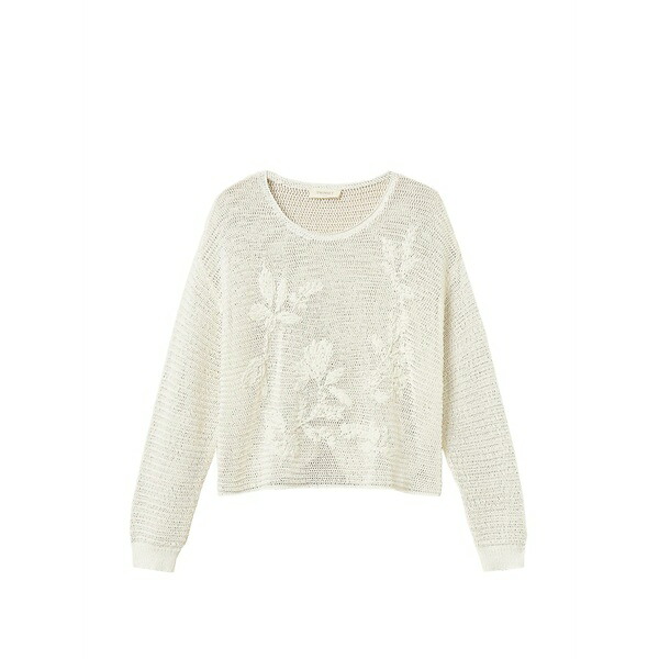 ツイン書き割り レディース 編み物\u0026プルオーバー アウター Embroidered sweater White
