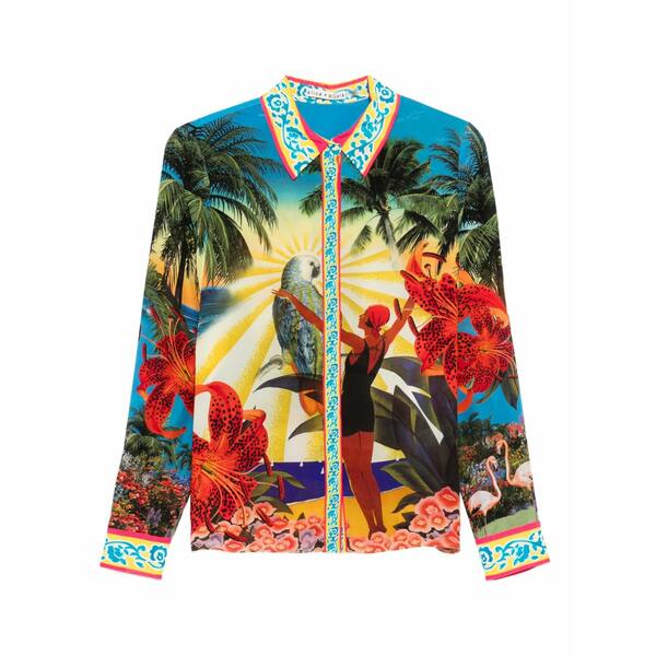 アリス アンド オリビア レディース プルオーバー トップス Willa tropical-print silk shirt Green