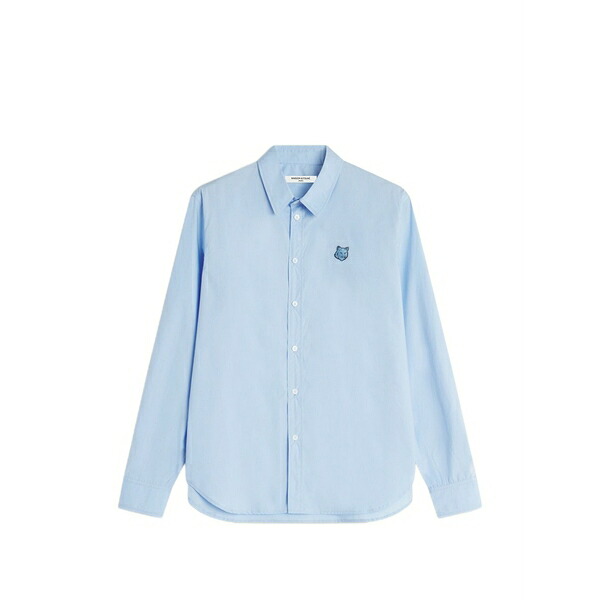 棲み家 稲荷 メンズ ティーシャツ トップス Fox head-patch shirt Blue