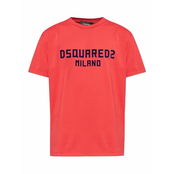ディースクエアード メンズ プルオーバー トップス Logo-print cotton t-shirt Red