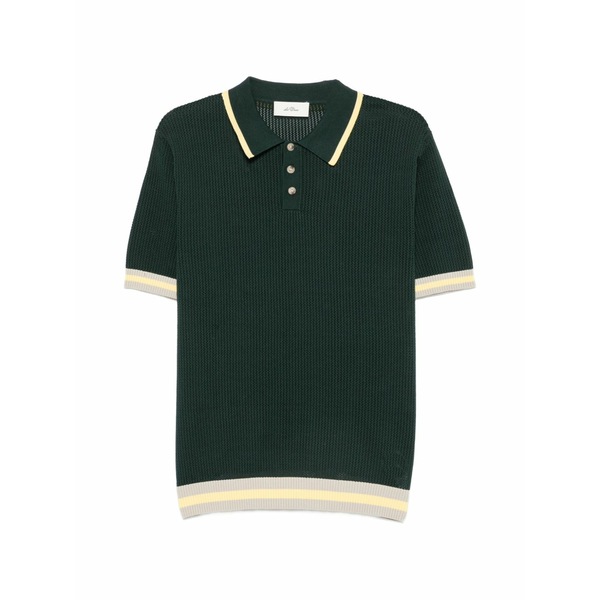 レ ドゥ メンズ スポーツシャツ トップス Lace-knit striped-trim polo shirt Green