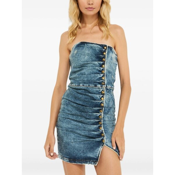 レトロフェット レディース ワンピース トップス Button-fastening strapless mini dress Blue｜asty