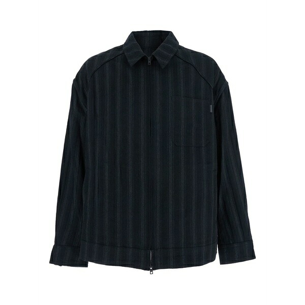 ジュン・ジー メンズ プルオーバー トップス Striped zip-front shirt Black