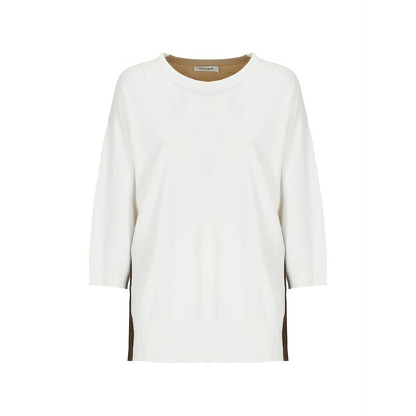 カングラ  レディース 編み物\u0026プルオーバー アウター Colour-block three-quarter-sleeve jumper White