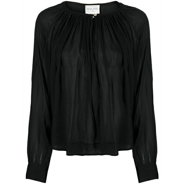 フォルテ フォルテ レディース プルオーバー トップス Gathered voile blouse Black