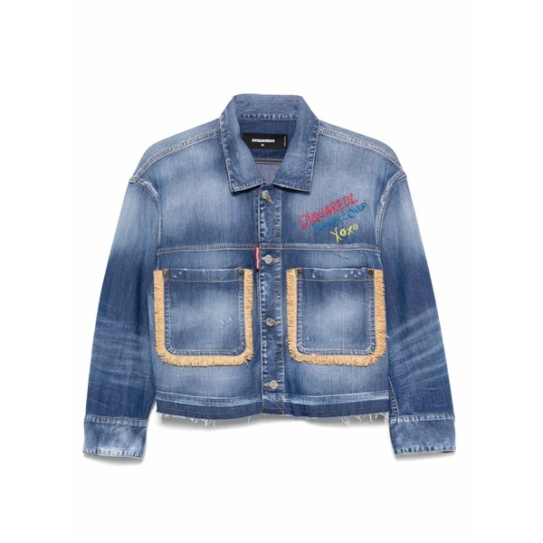 ディースクエアード レディース 上衣＆上衣 アウター Fringed denim jacket Blue