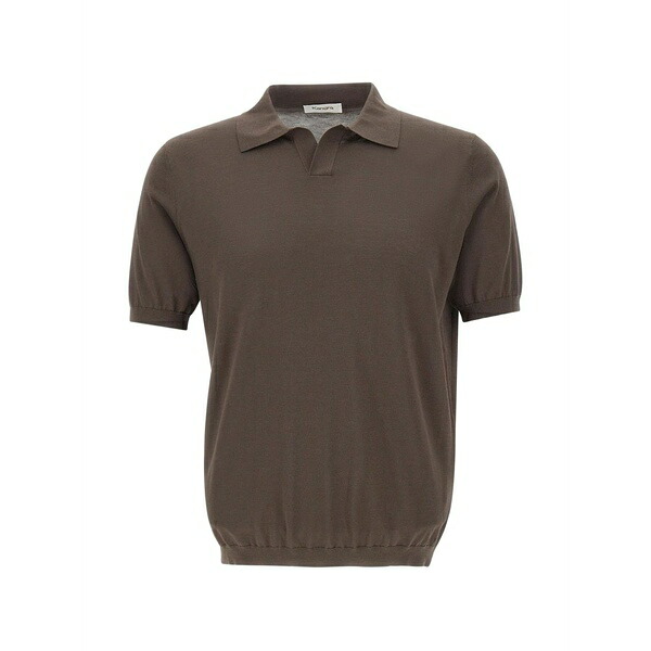 カングラ メンズ Tシャツ トップス Ribbed short-sleeve polo-collar t-shirt Brown|asty