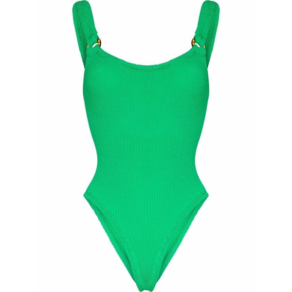 フンザ・ジー レディース 衣裳 トップス Domino crinkle-effect swimsuit Green