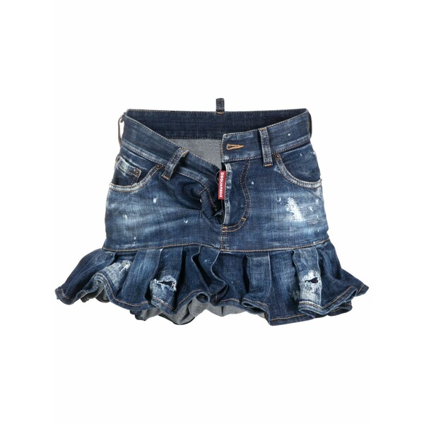ディースクエアード レディース スコート ボトムス Distressed-effect pleated denim skirt Blue