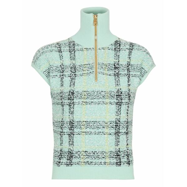 バルマン レディース ティーシャツ トップス Plaid-detail zip-fastening top Green