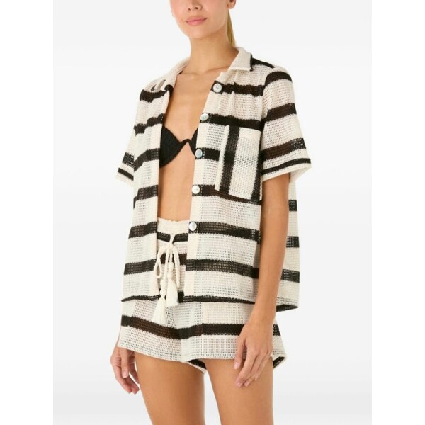 パルマセア レディース プルオーバー トップス Maya striped mesh shirt White