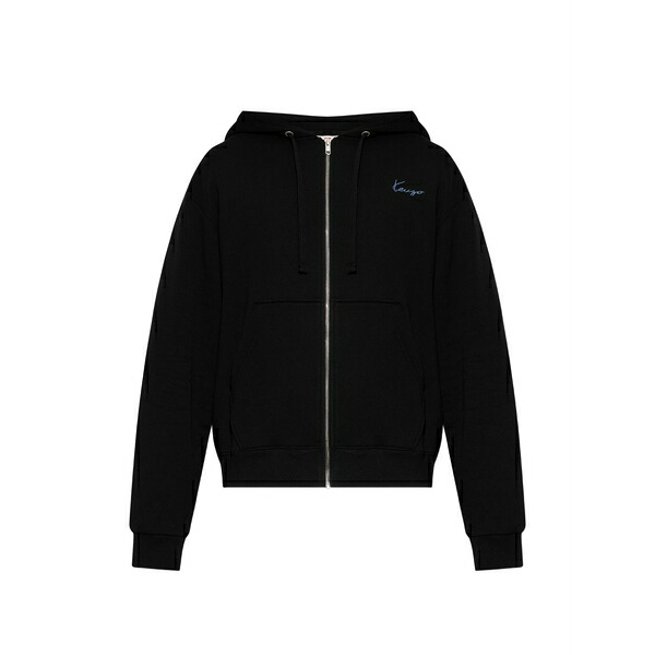 ケンゾー メンズ パーカー・スウェットシャツ アウター Logo-embroidered zip-up hoodie Black