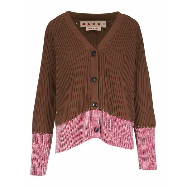 マルニ レディース ジレー アウター Ribbed v-neck cardigan Brown
