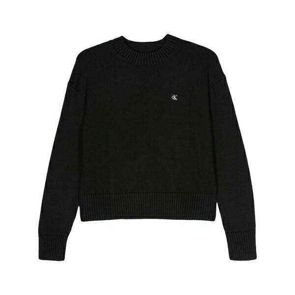 カルバンクライン レディース 編み物\u0026ティーシャツ アウター Logo-appliqu￡ cotton jumper Black