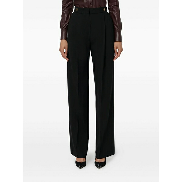 エリザベスフランキ レディース 心地よいズボン下 ボトムス Pleated-detail trousers Black
