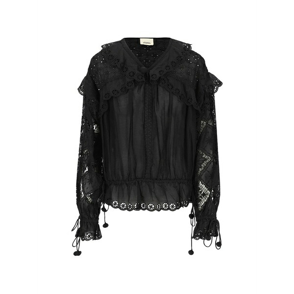 イザベル マラン レディース シャツ トップス Broderie-anglaise ruffled blouse Black|asty