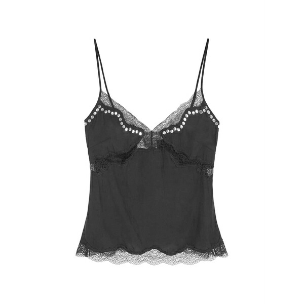 シックスティーン・アーリントン レディース シャツ トップス Clio lace-trim stud-embellished blouse Black|asty