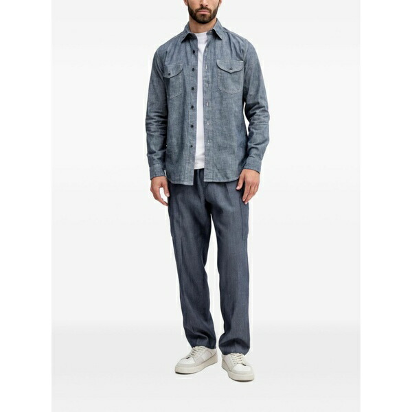 ベネトン メンズ シャツ トップス Chest-pockets buttoned shirt Blue|asty