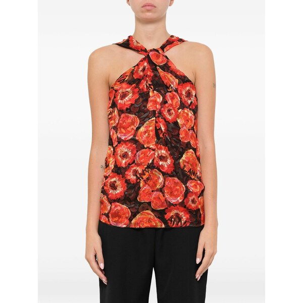 ランバン レディース シャツ トップス Floral-print halterneck blouse Red｜asty