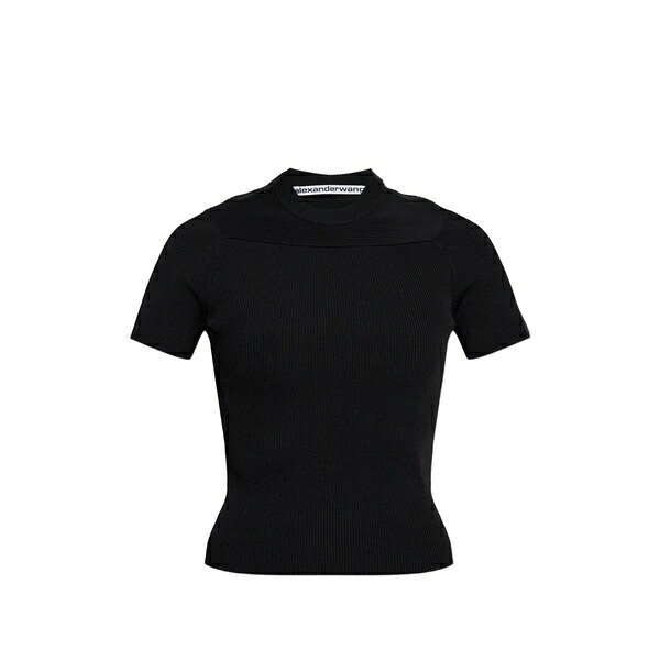 アレキサンダーワン レディース Tシャツ トップス Ribbed logo-embroidered t-shirt Black｜asty