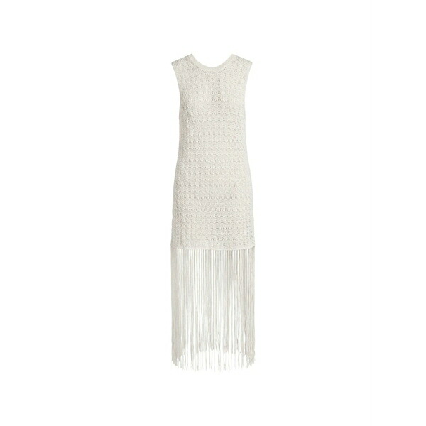 ガニー レディース ワンピース トップス Pointelle-knit fringe-detail dress Neutrals|asty