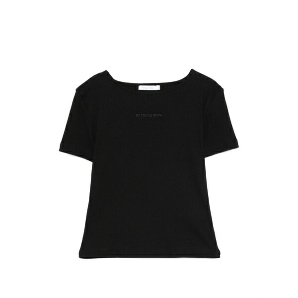 パトリツィア ペペ レディース Tシャツ トップス Ribbed logo-embroidered t-shirt Black|asty
