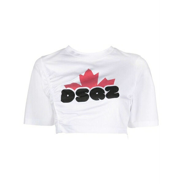 ディースクエアード レディース Tシャツ トップス Dsq2- print cropped t-shirt White|asty
