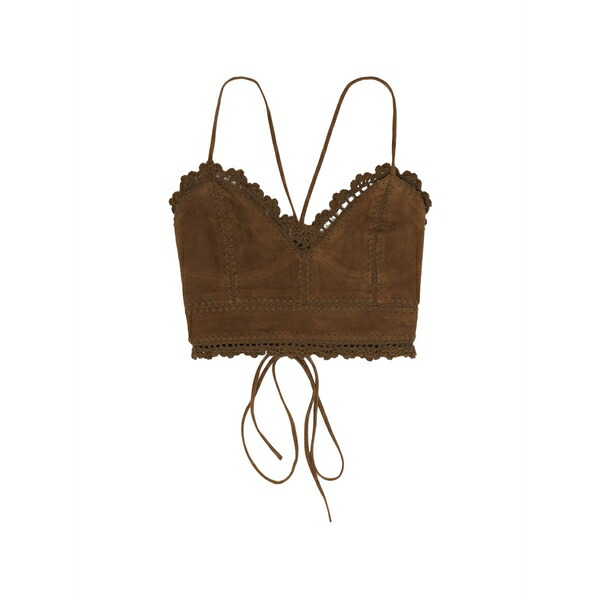 ビンバ イ ローラ レディース シャツ トップス Crochet-trim lace-up top Brown｜asty