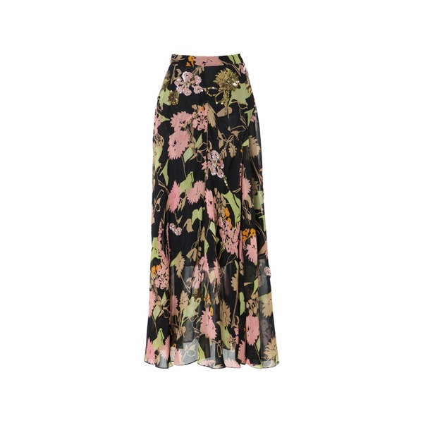 テンパリーロンドン レディース スカート ボトムス Maisie floral-print sequin-embellished skirts Black|asty