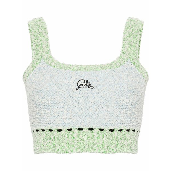 ジーシーディーエス レディース カットソー トップス Logo-embroidered boucl&pound; cropped top Blue｜asty
