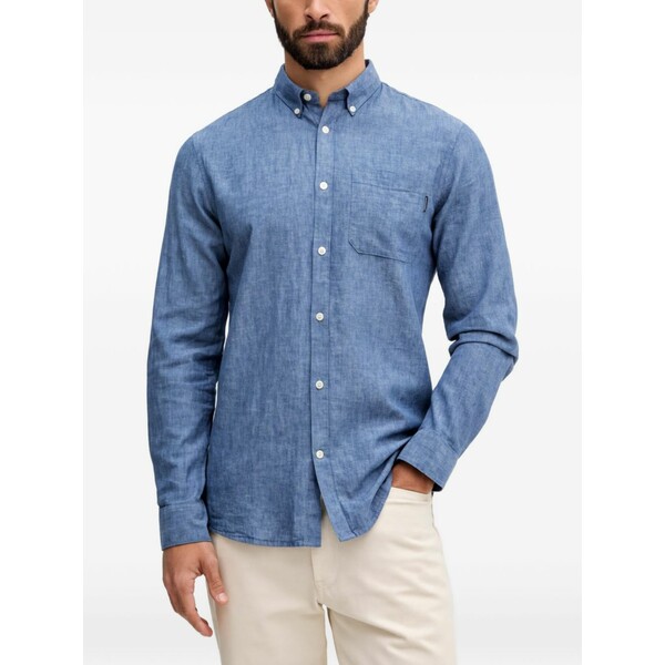 リンドーバーグ メンズ シャツ トップス Patch-pocket shirt Blue｜asty
