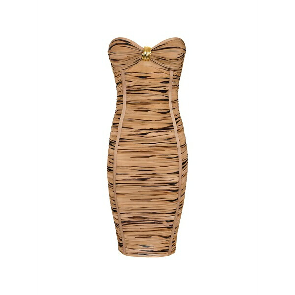 エリザベスフランキ レディース ワンピース トップス Tiger-print jewel-clasp dress Neutrals｜asty